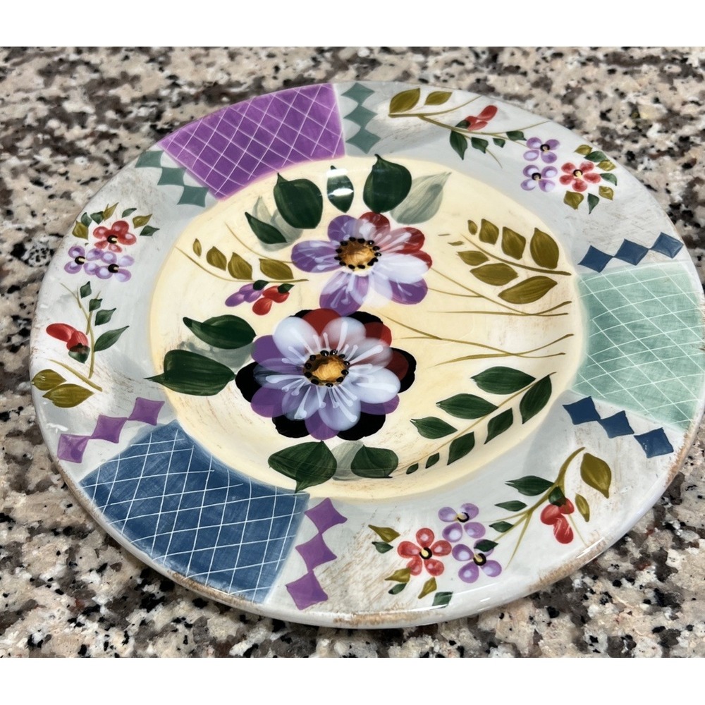 2 Gibson Elite Salad/Dinner Plate Wildflower Whisper Ceramic 8" Hand Painted - Picture 3 of 11